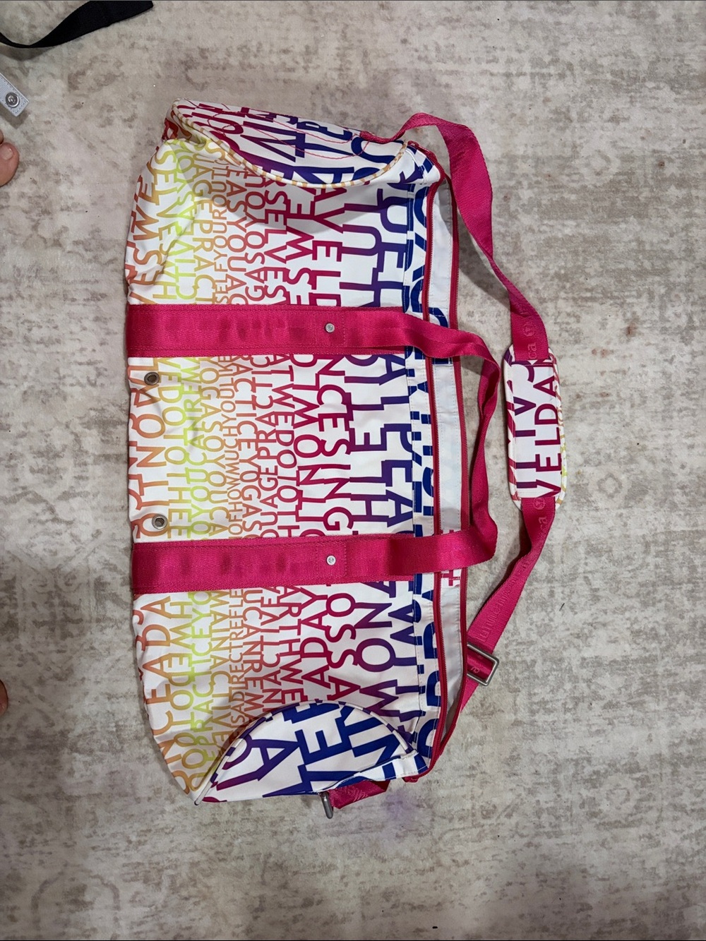lululemon athletica Rainbow Letter-Print Travel Duffel with Pink Straps